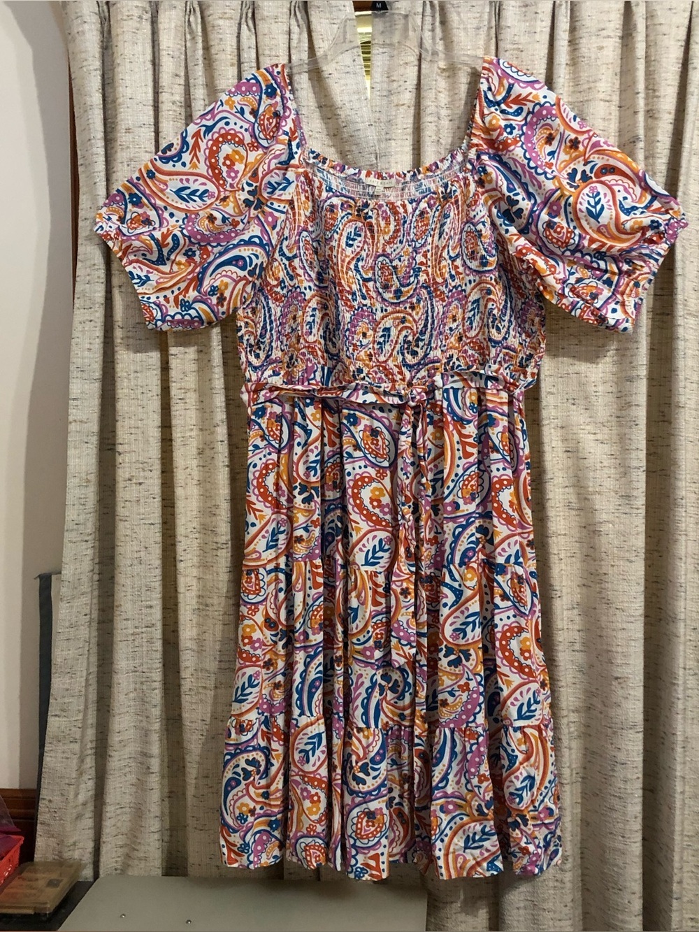 Kate & Sam Smocked Bodice Paisley Print Tiered Midi Dress